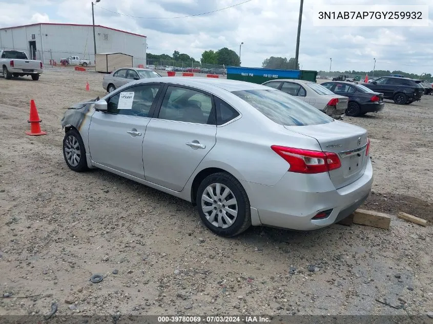 2016 Nissan Sentra S VIN: 3N1AB7AP7GY259932 Lot: 39780069