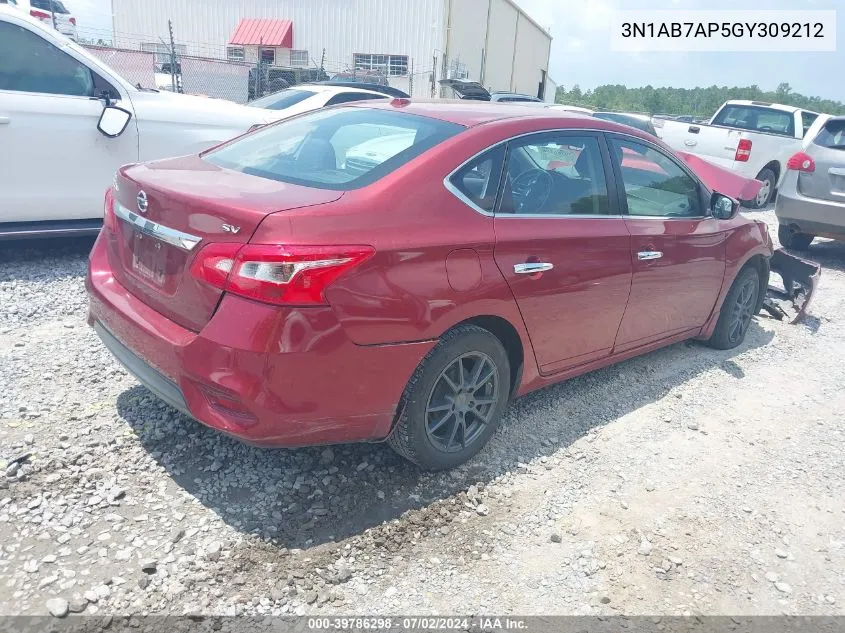 2016 Nissan Sentra Sv VIN: 3N1AB7AP5GY309212 Lot: 39786298