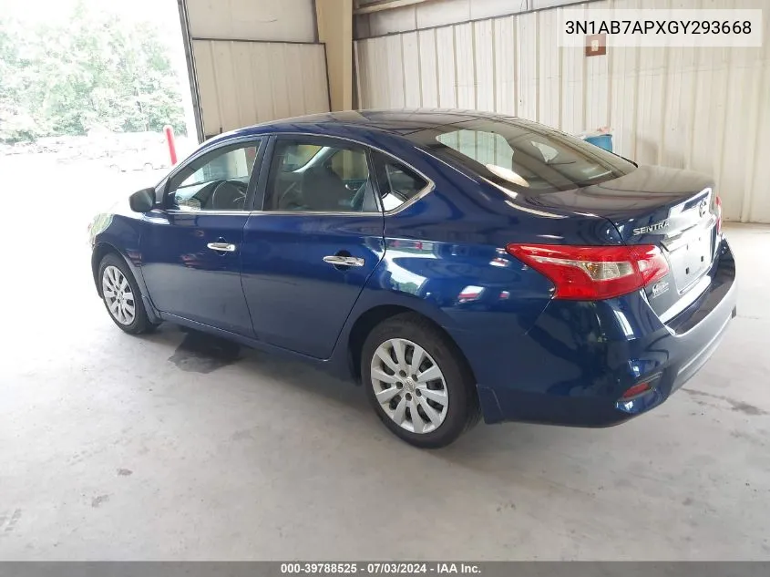 2016 Nissan Sentra S VIN: 3N1AB7APXGY293668 Lot: 39788525