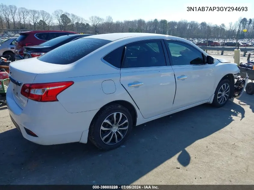 2016 Nissan Sentra S VIN: 3N1AB7AP3GY294693 Lot: 39803220