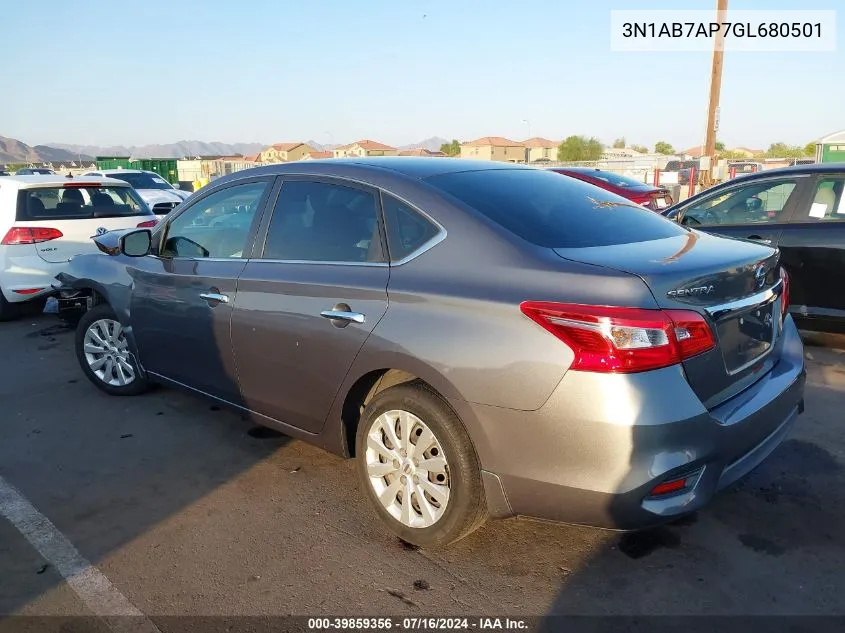 2016 Nissan Sentra S VIN: 3N1AB7AP7GL680501 Lot: 39859356