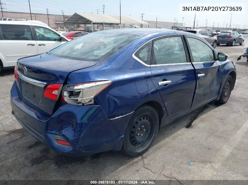 2016 Nissan Sentra S VIN: 3N1AB7AP2GY273639 Lot: 39878103