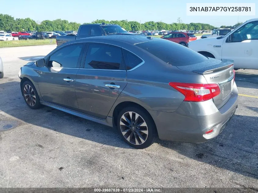 2016 Nissan Sentra Sr VIN: 3N1AB7AP7GY258781 Lot: 39887839