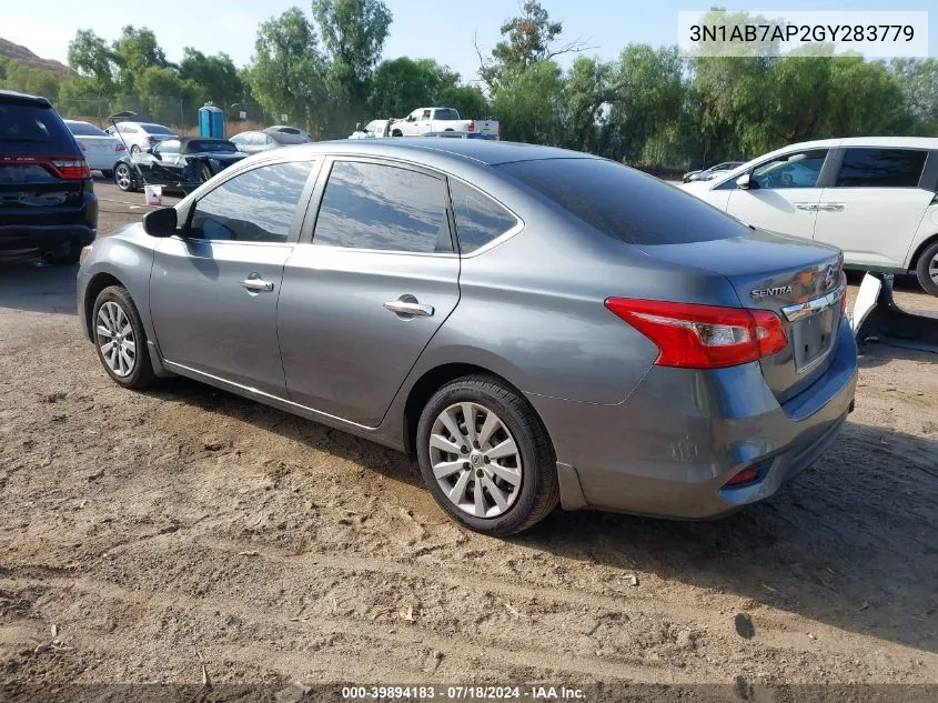 2016 Nissan Sentra S VIN: 3N1AB7AP2GY283779 Lot: 39894183