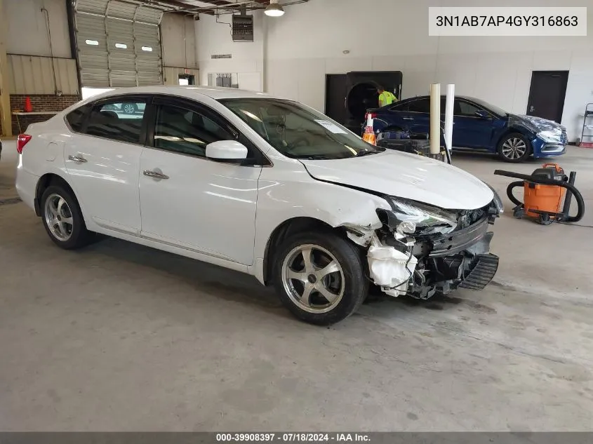 2016 Nissan Sentra Sv VIN: 3N1AB7AP4GY316863 Lot: 39908397