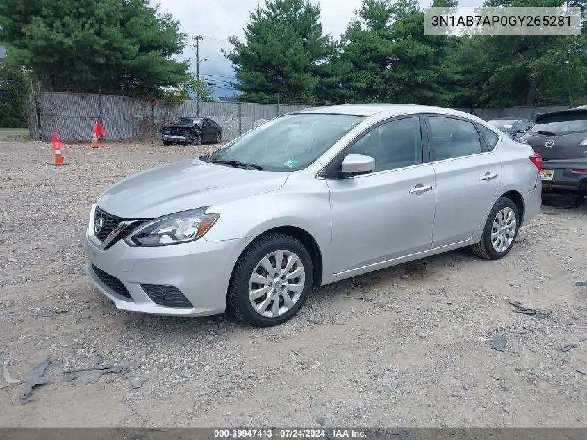 2016 Nissan Sentra Fe+ S/S/Sl/Sr/Sv VIN: 3N1AB7AP0GY265281 Lot: 39947413