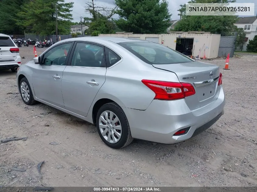 2016 Nissan Sentra Fe+ S/S/Sl/Sr/Sv VIN: 3N1AB7AP0GY265281 Lot: 39947413