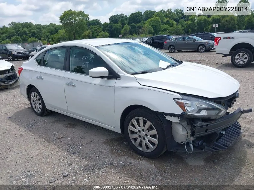 2016 Nissan Sentra S VIN: 3N1AB7AP0GY228814 Lot: 39992786