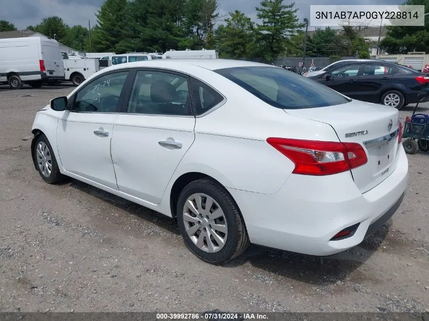 2016 Nissan Sentra S VIN: 3N1AB7AP0GY228814 Lot: 39992786