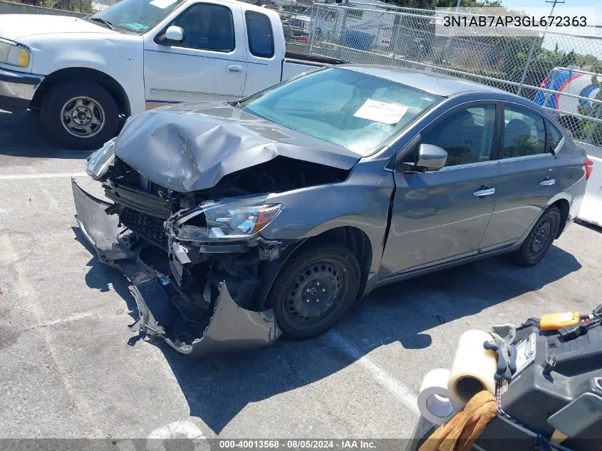 2016 Nissan Sentra Fe+ S/S/Sl/Sr/Sv VIN: 3N1AB7AP3GL672363 Lot: 40013568