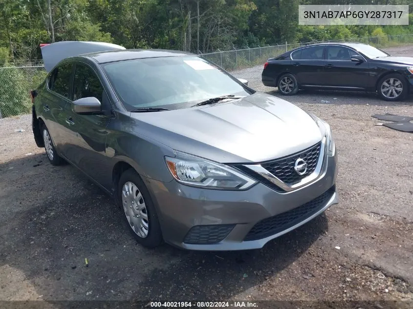 2016 Nissan Sentra S VIN: 3N1AB7AP6GY287317 Lot: 40021954