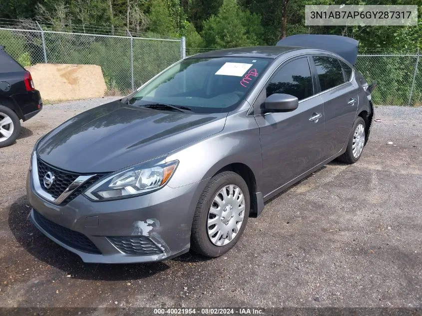 2016 Nissan Sentra S VIN: 3N1AB7AP6GY287317 Lot: 40021954