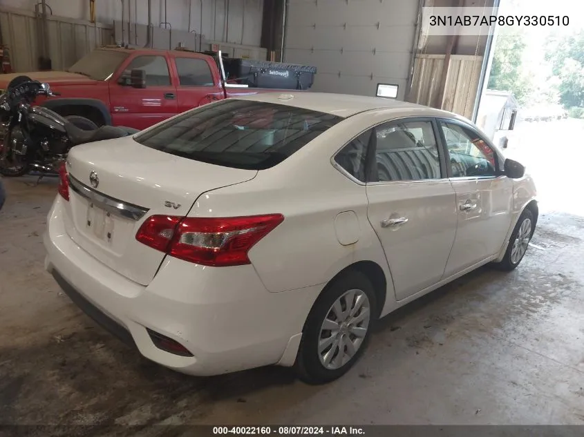 2016 Nissan Sentra Sv VIN: 3N1AB7AP8GY330510 Lot: 40022160