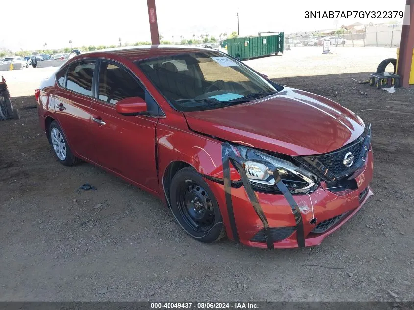 2016 Nissan Sentra Sv VIN: 3N1AB7AP7GY322379 Lot: 40049437