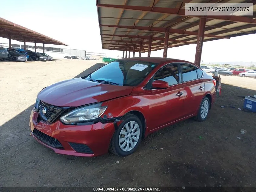 2016 Nissan Sentra Sv VIN: 3N1AB7AP7GY322379 Lot: 40049437