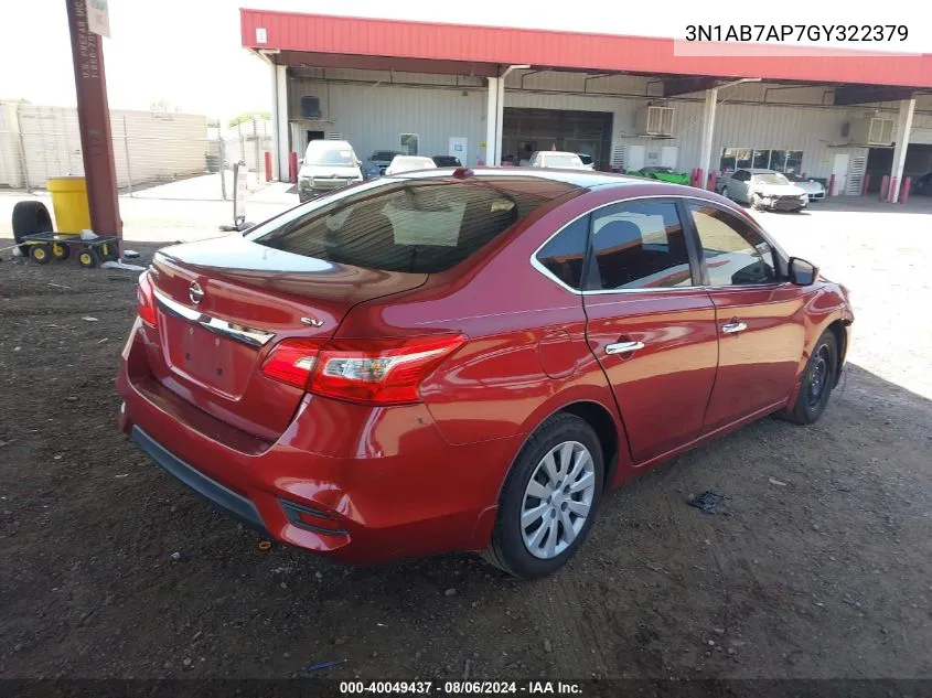 2016 Nissan Sentra Sv VIN: 3N1AB7AP7GY322379 Lot: 40049437