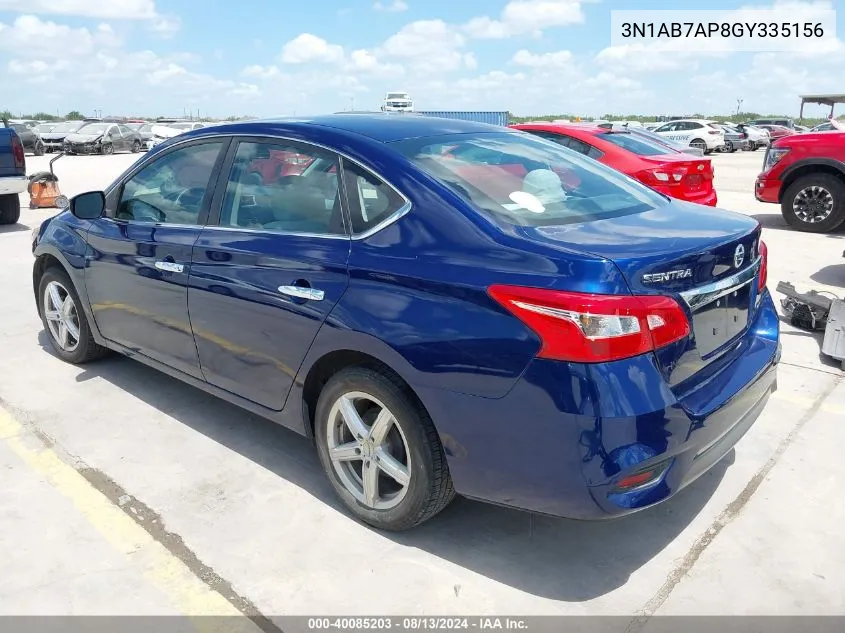 2016 Nissan Sentra S VIN: 3N1AB7AP8GY335156 Lot: 40085203