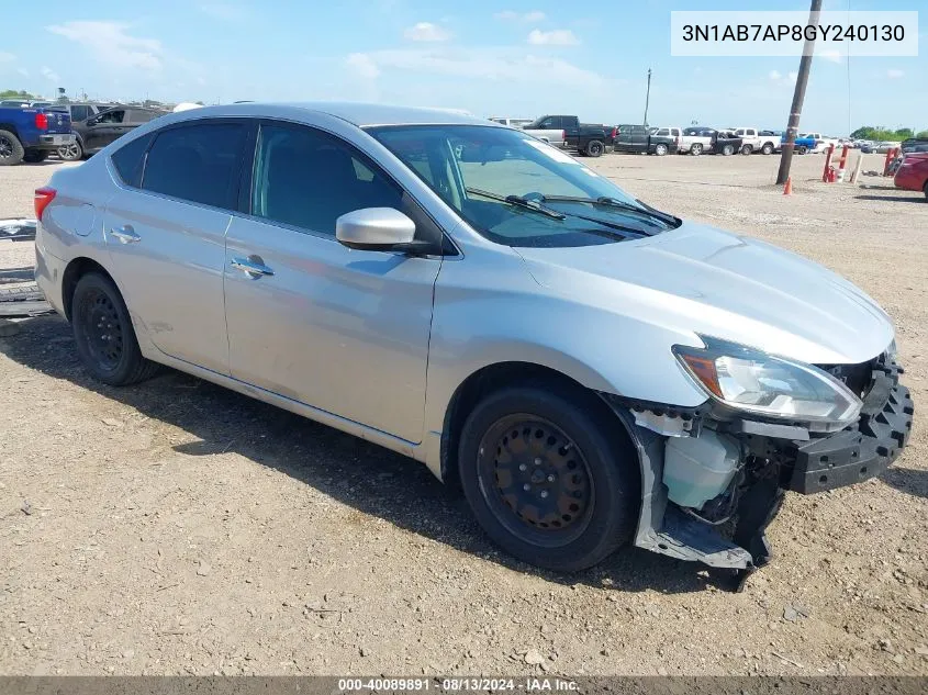 2016 Nissan Sentra Sv VIN: 3N1AB7AP8GY240130 Lot: 40089891