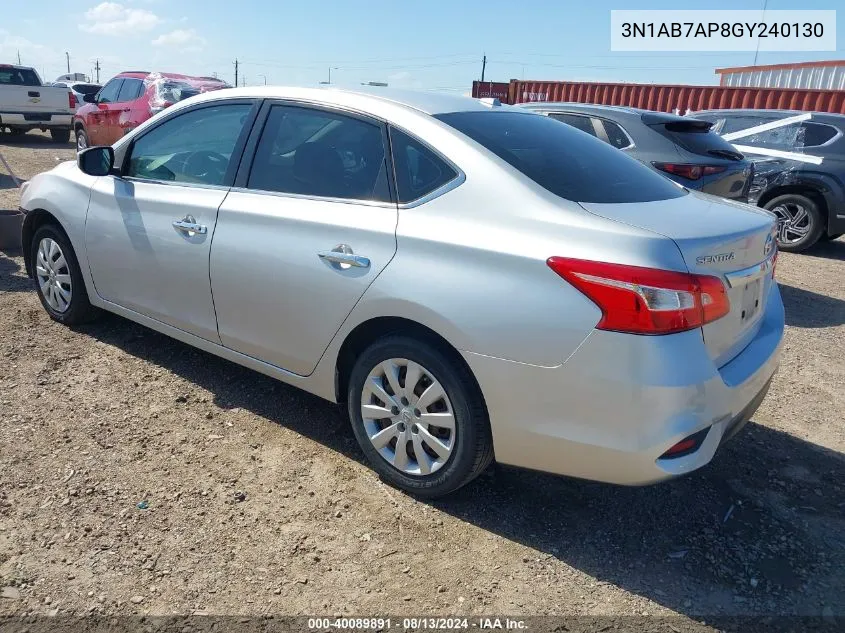 3N1AB7AP8GY240130 2016 Nissan Sentra Sv