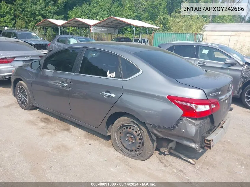 2016 Nissan Sentra S VIN: 3N1AB7APXGY242686 Lot: 40091309