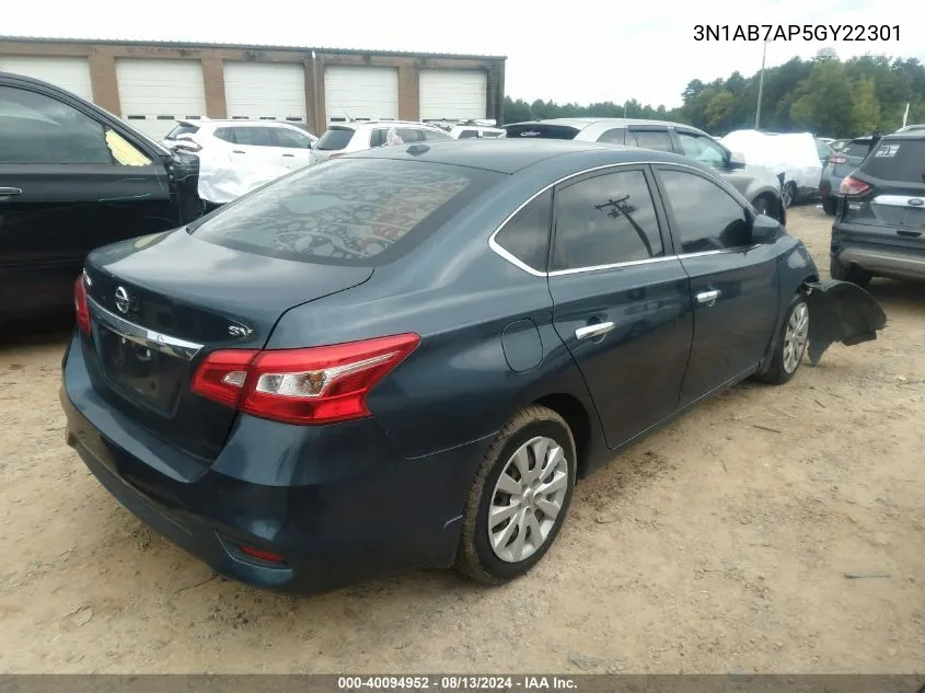 2016 Nissan Sentra S/Sv/Sr/Sl VIN: 3N1AB7AP5GY22301 Lot: 40094952