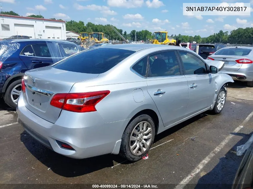 2016 Nissan Sentra S VIN: 3N1AB7AP4GY302817 Lot: 40099324