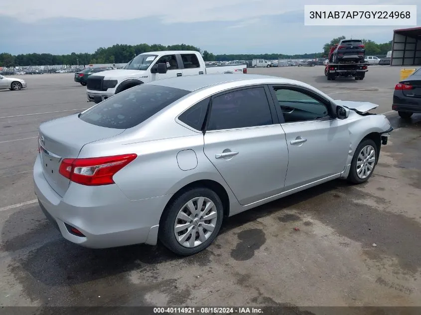 2016 Nissan Sentra S VIN: 3N1AB7AP7GY224968 Lot: 40114921