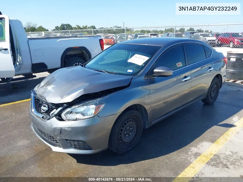 2016 Nissan Sentra Fe+ S/S/Sl/Sr/Sv VIN: 3N1AB7AP4GY232249 Lot: 40142676