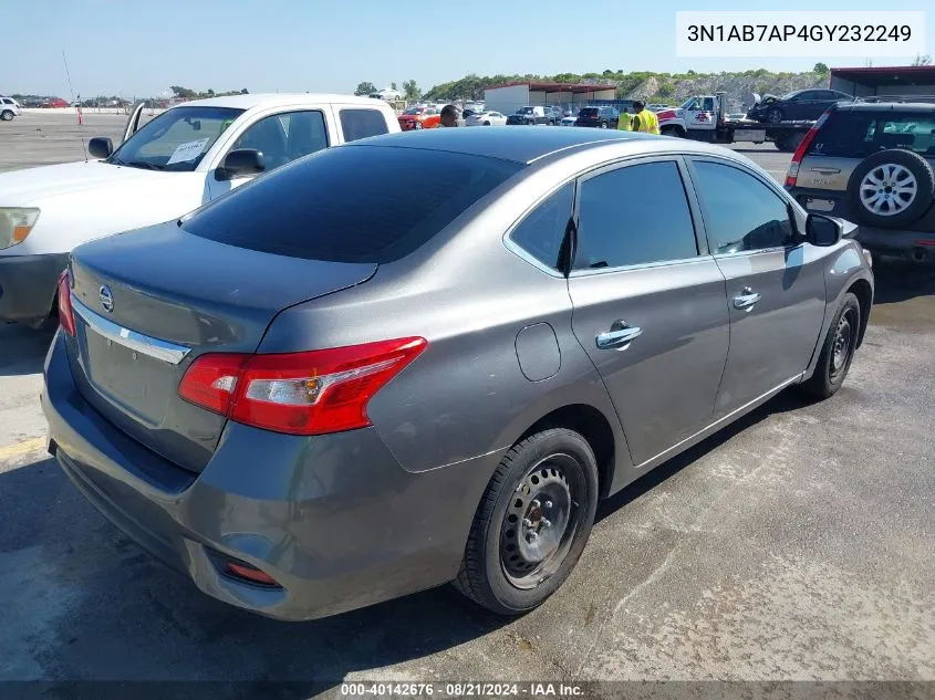 2016 Nissan Sentra Fe+ S/S/Sl/Sr/Sv VIN: 3N1AB7AP4GY232249 Lot: 40142676