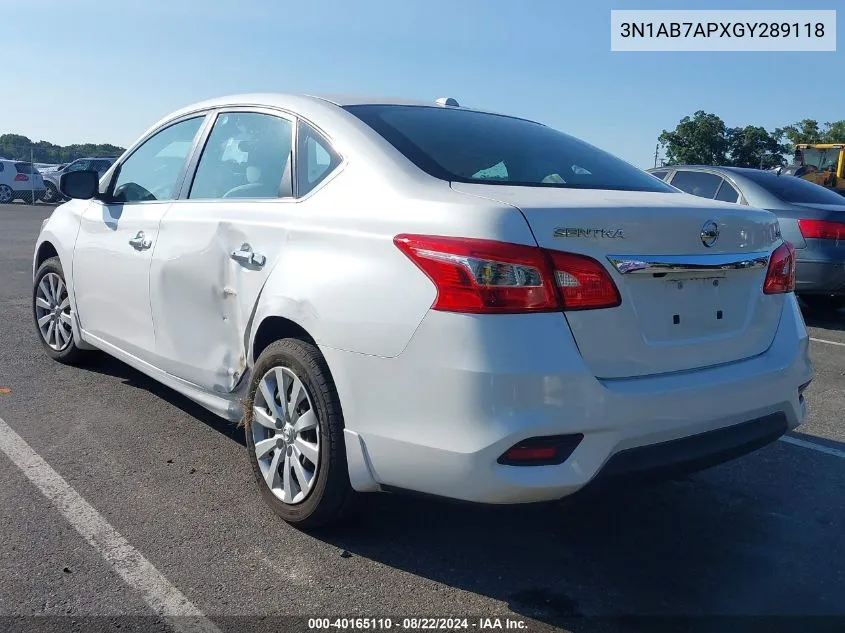 2016 Nissan Sentra Sv VIN: 3N1AB7APXGY289118 Lot: 40165110