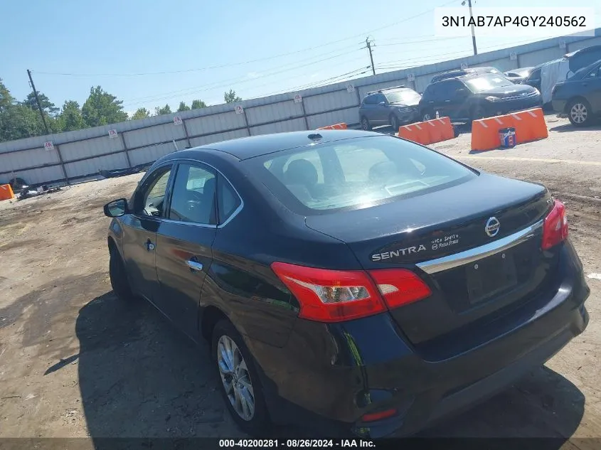 2016 Nissan Sentra Sv VIN: 3N1AB7AP4GY240562 Lot: 40200281