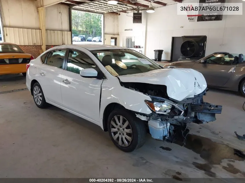 2016 Nissan Sentra Sv VIN: 3N1AB7AP6GL671028 Lot: 40204392