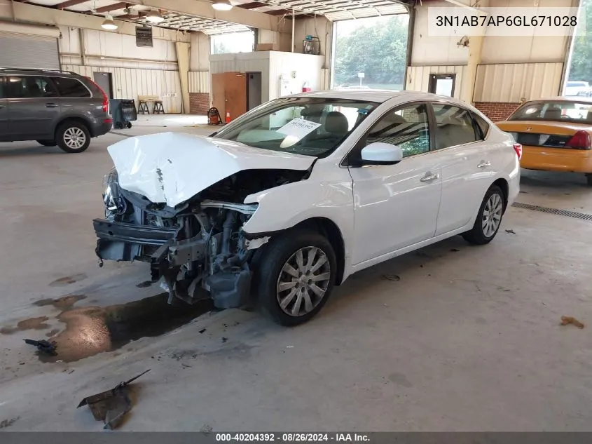 2016 Nissan Sentra Sv VIN: 3N1AB7AP6GL671028 Lot: 40204392