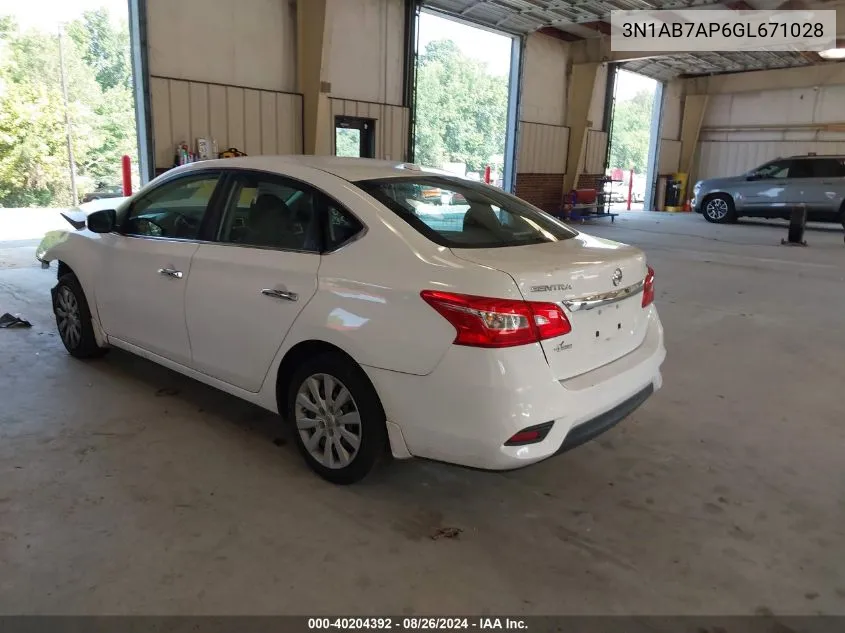 2016 Nissan Sentra Sv VIN: 3N1AB7AP6GL671028 Lot: 40204392