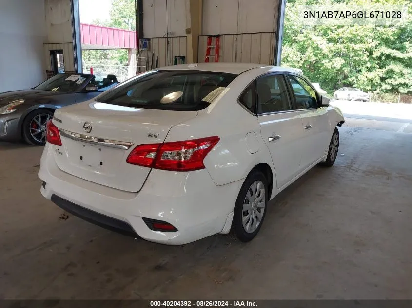 2016 Nissan Sentra Sv VIN: 3N1AB7AP6GL671028 Lot: 40204392