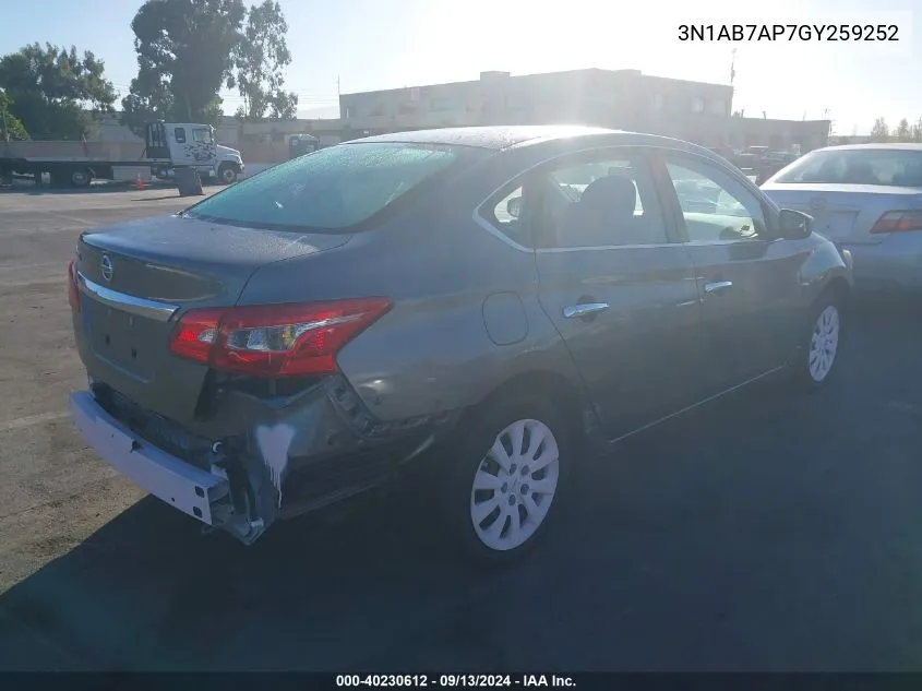 2016 Nissan Sentra S VIN: 3N1AB7AP7GY259252 Lot: 40230612