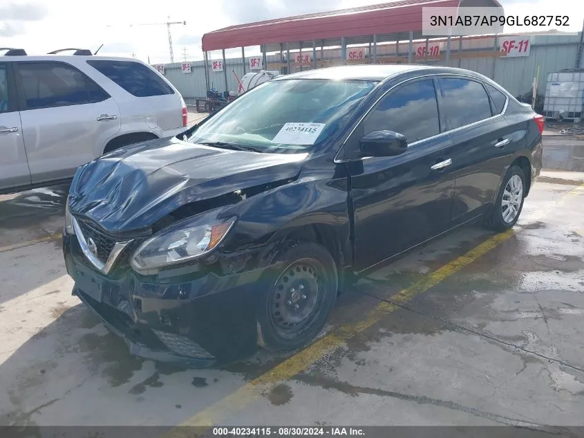 2016 Nissan Sentra S VIN: 3N1AB7AP9GL682752 Lot: 40234115