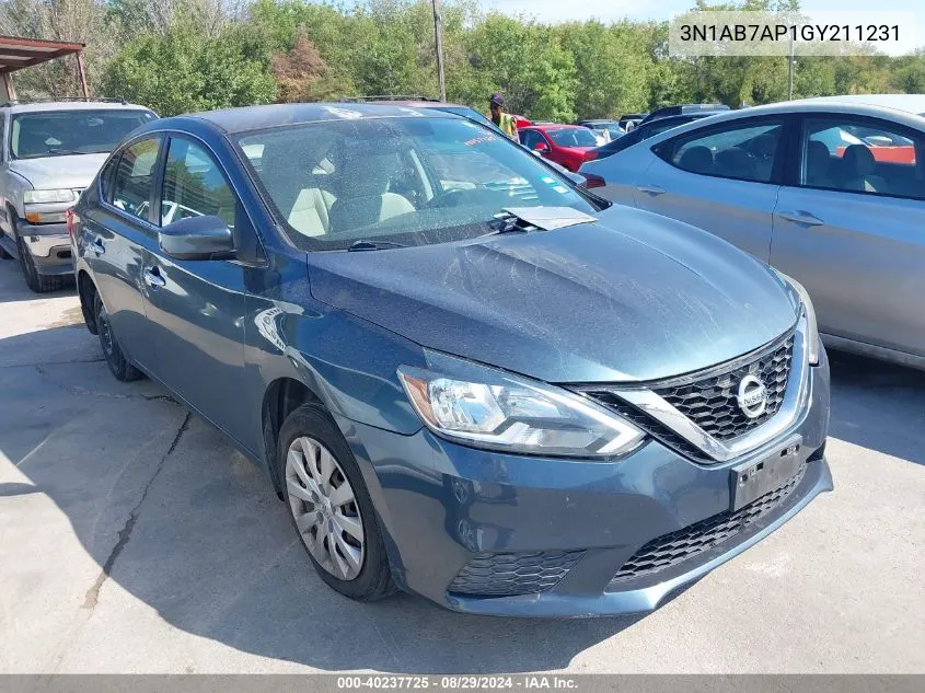 2016 Nissan Sentra Sv VIN: 3N1AB7AP1GY211231 Lot: 40237725