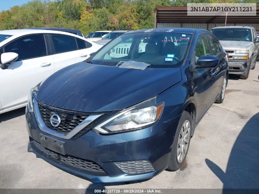 2016 Nissan Sentra Sv VIN: 3N1AB7AP1GY211231 Lot: 40237725