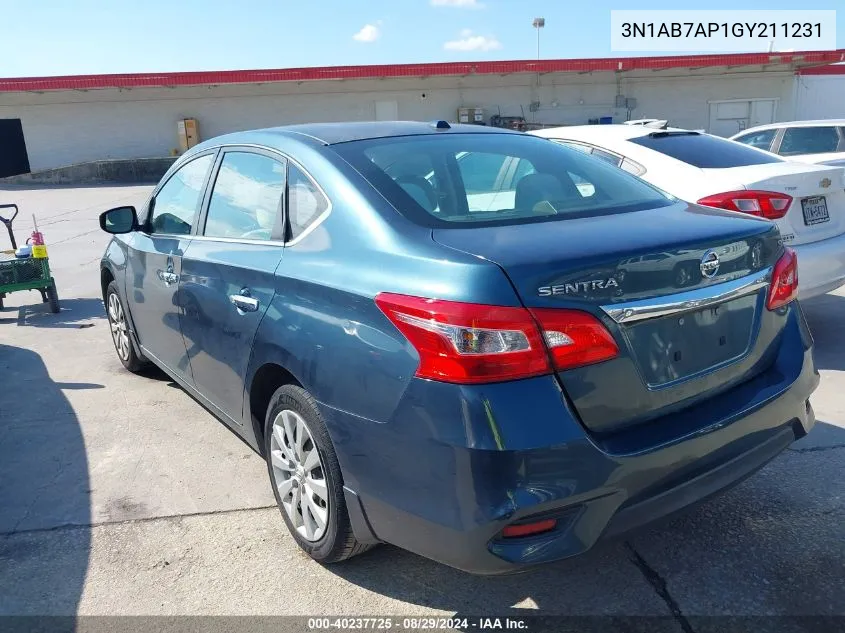 2016 Nissan Sentra Sv VIN: 3N1AB7AP1GY211231 Lot: 40237725