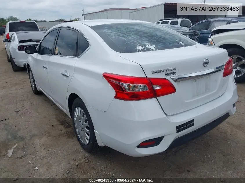 2016 Nissan Sentra S VIN: 3N1AB7AP2GY333483 Lot: 40245958