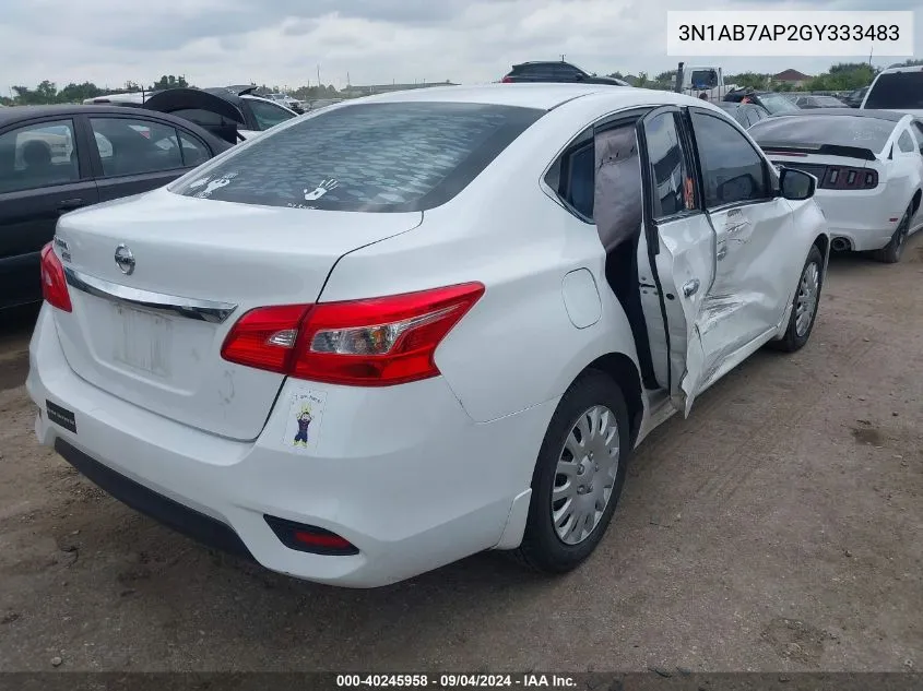 2016 Nissan Sentra S VIN: 3N1AB7AP2GY333483 Lot: 40245958