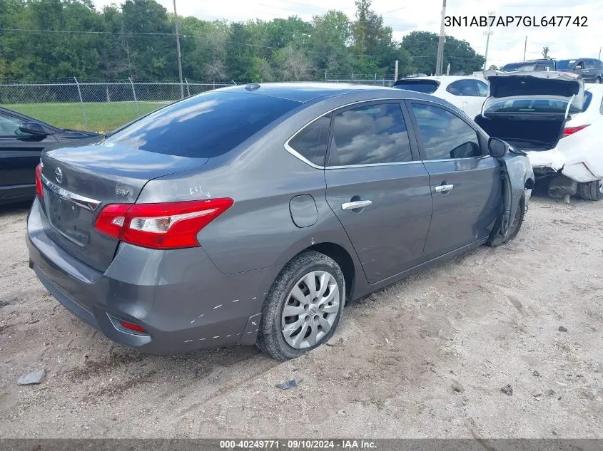 2016 Nissan Sentra S/Sv/Sr/Sl VIN: 3N1AB7AP7GL647742 Lot: 40249771