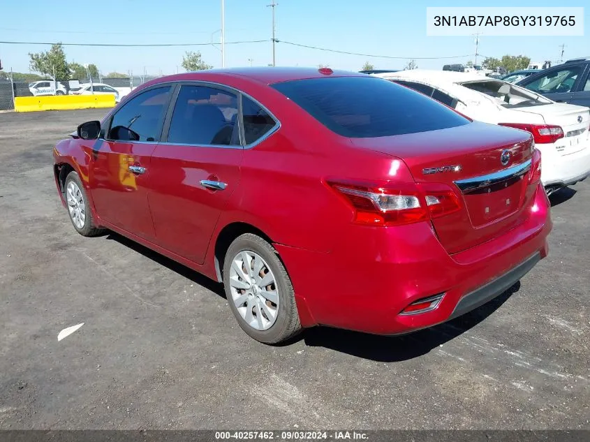 2016 Nissan Sentra Sv VIN: 3N1AB7AP8GY319765 Lot: 40257462