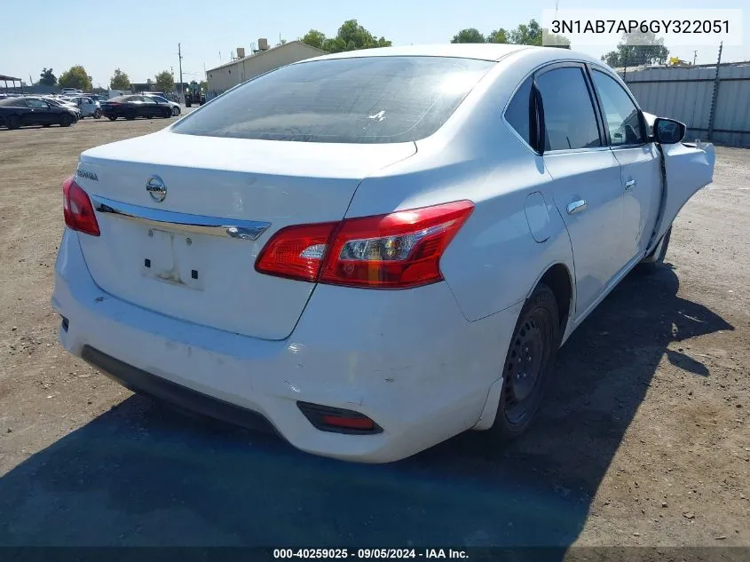 2016 Nissan Sentra S VIN: 3N1AB7AP6GY322051 Lot: 40259025