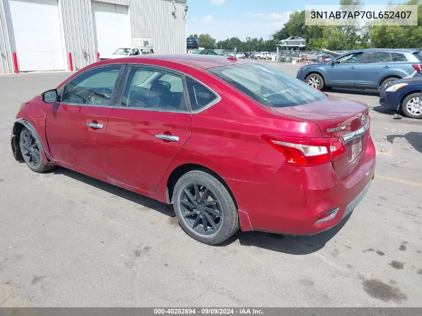 2016 Nissan Sentra Fe+ S/S/Sl/Sr/Sv VIN: 3N1AB7AP7GL652407 Lot: 40282694