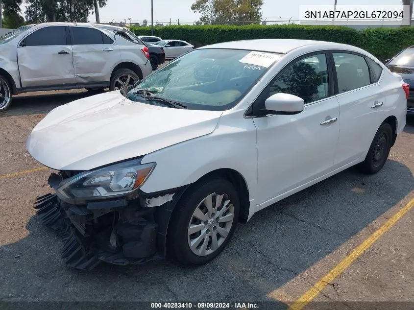 2016 Nissan Sentra Sv VIN: 3N1AB7AP2GL672094 Lot: 40283410