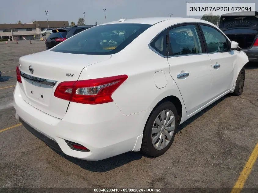 2016 Nissan Sentra Sv VIN: 3N1AB7AP2GL672094 Lot: 40283410