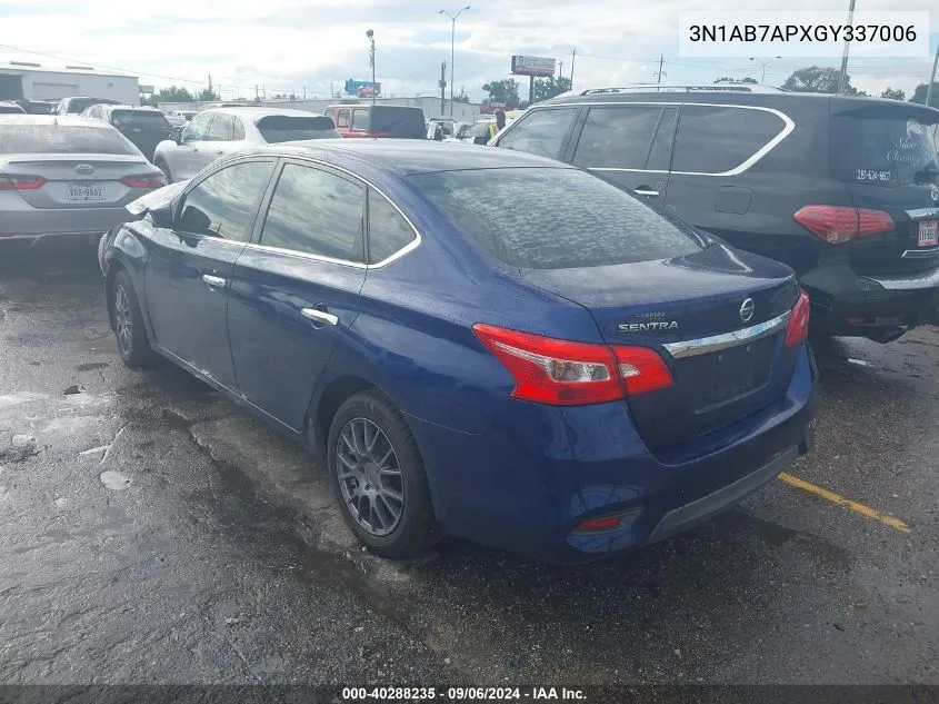 2016 Nissan Sentra S VIN: 3N1AB7APXGY337006 Lot: 40288235