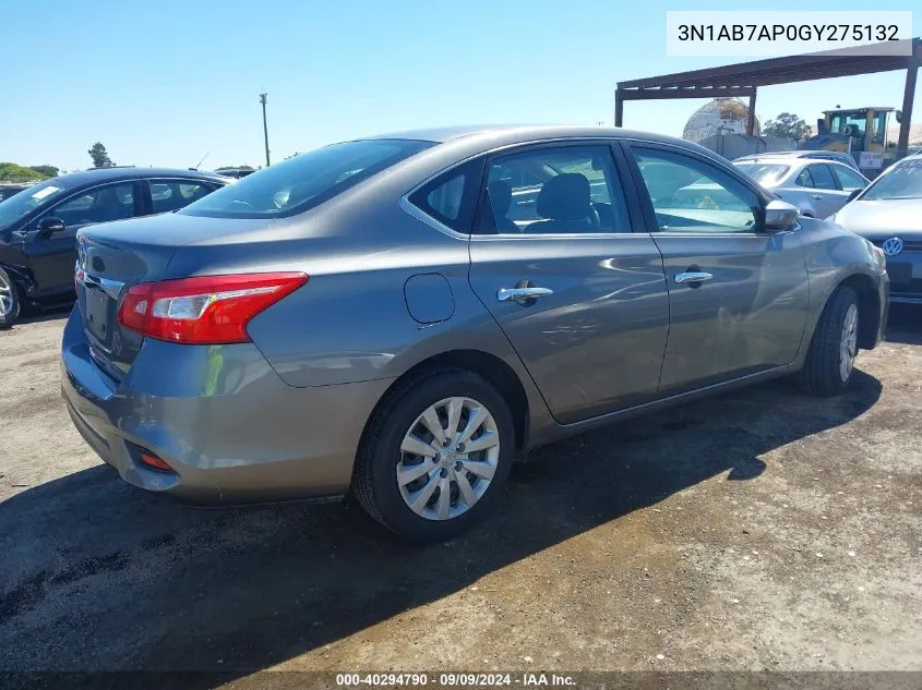 2016 Nissan Sentra Fe+ S/S/Sl/Sr/Sv VIN: 3N1AB7AP0GY275132 Lot: 40294790